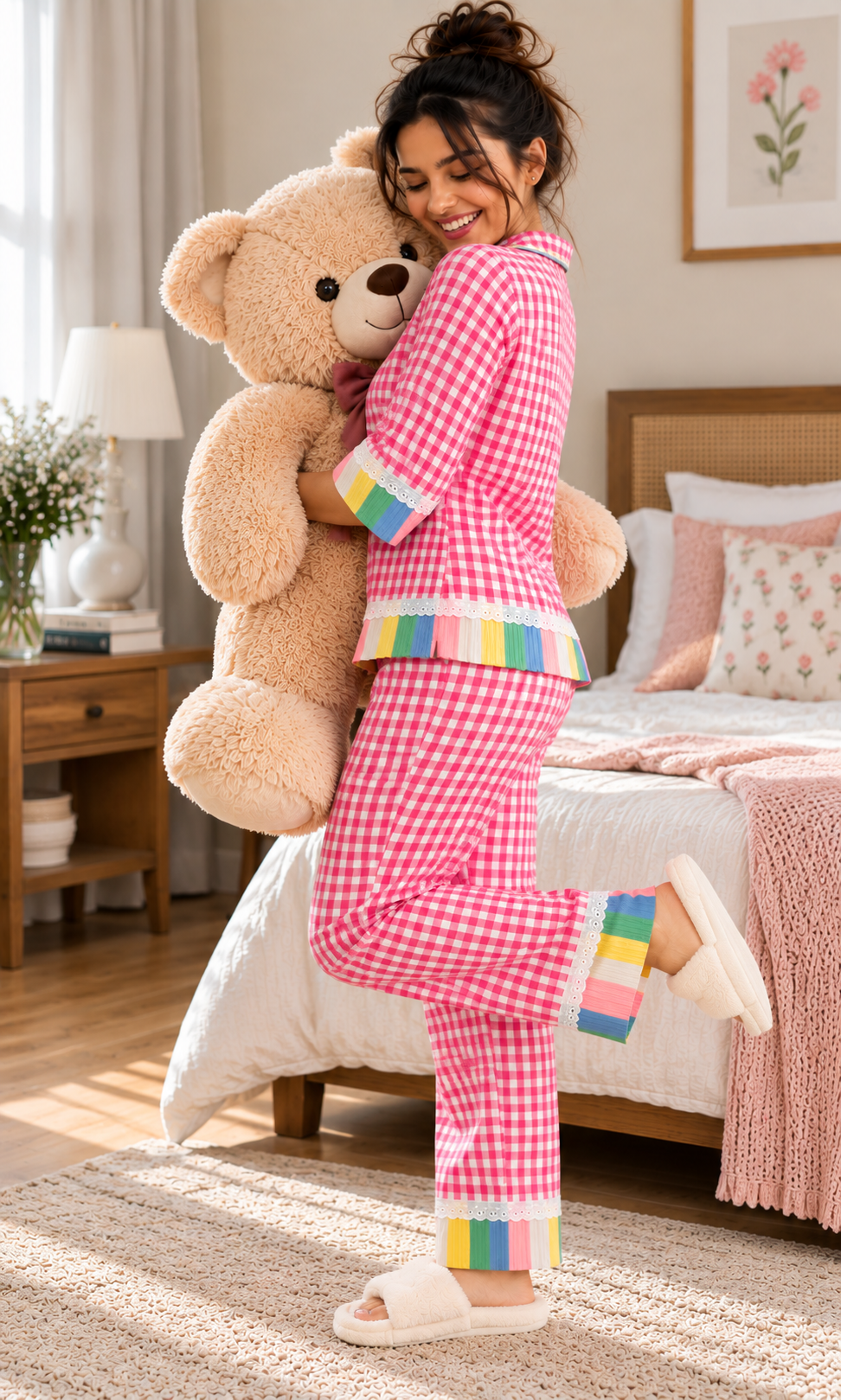 Pink Check and stripe PJ Set