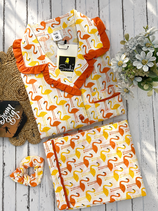 Yellow Flamingo pure cotton Pj Set (Women)