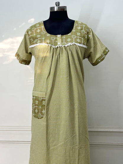 Green Floral Cotton Nighty (Women)