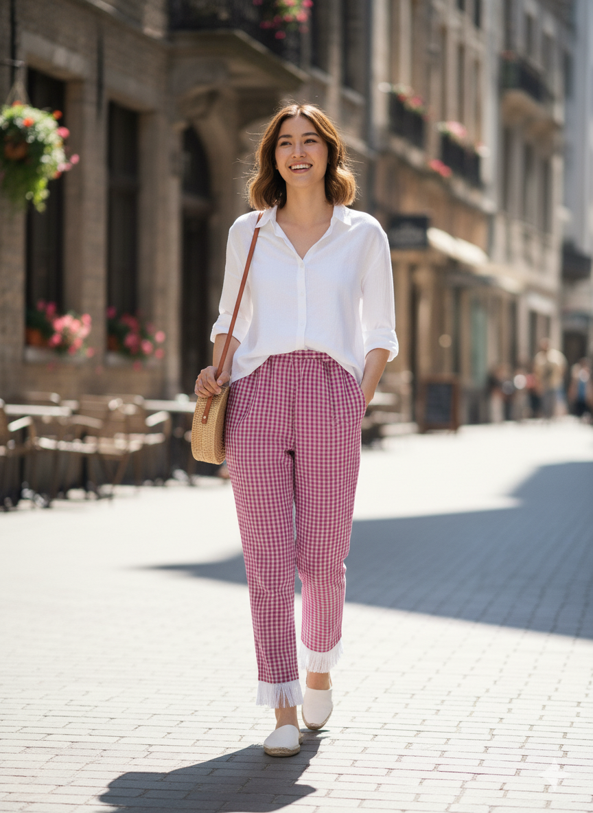 Pink Checks Joggers with lace (Women)