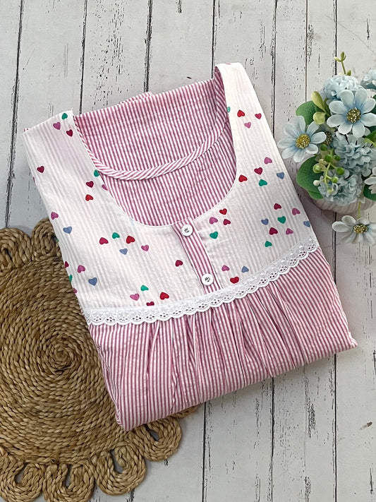 Pink Hearts Cotton Nighty (Women)
