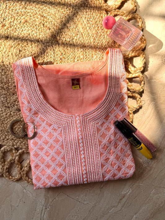 Peach Glow Chikankari Kurti (Women)