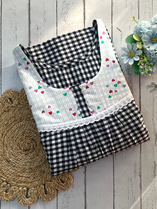 Black Check with Heart Cotton Nighty (Women)