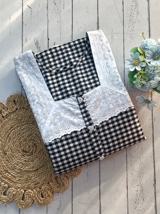 Black Check with Lace Cotton Nighty (Women)
