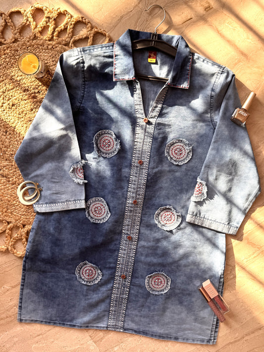 Indie Patch Denim Kurti (Women)