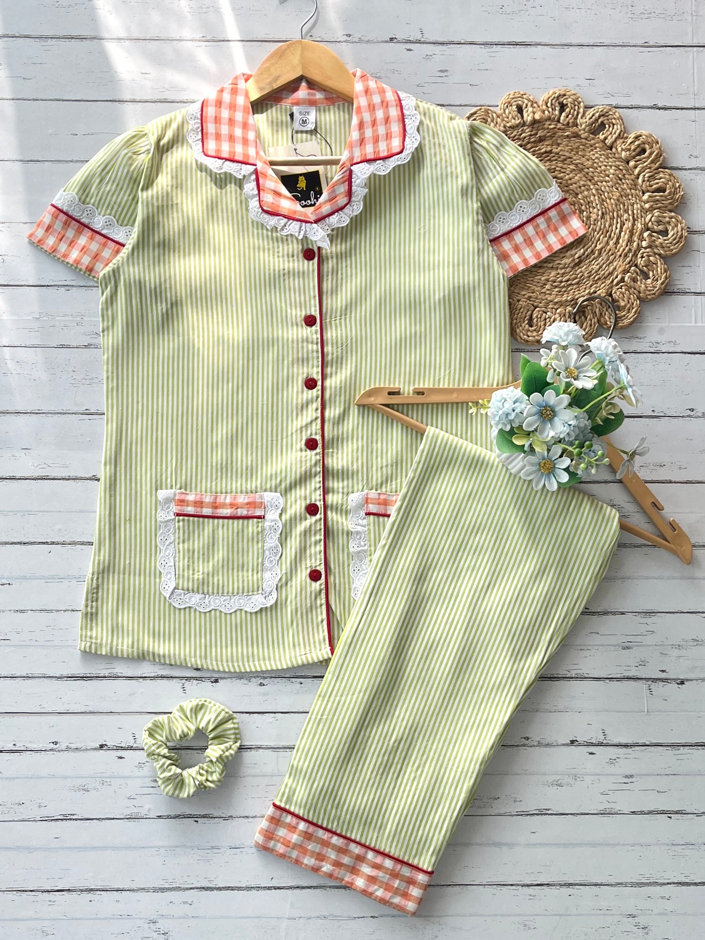 Green Orange Stripes Pj Set (Women)