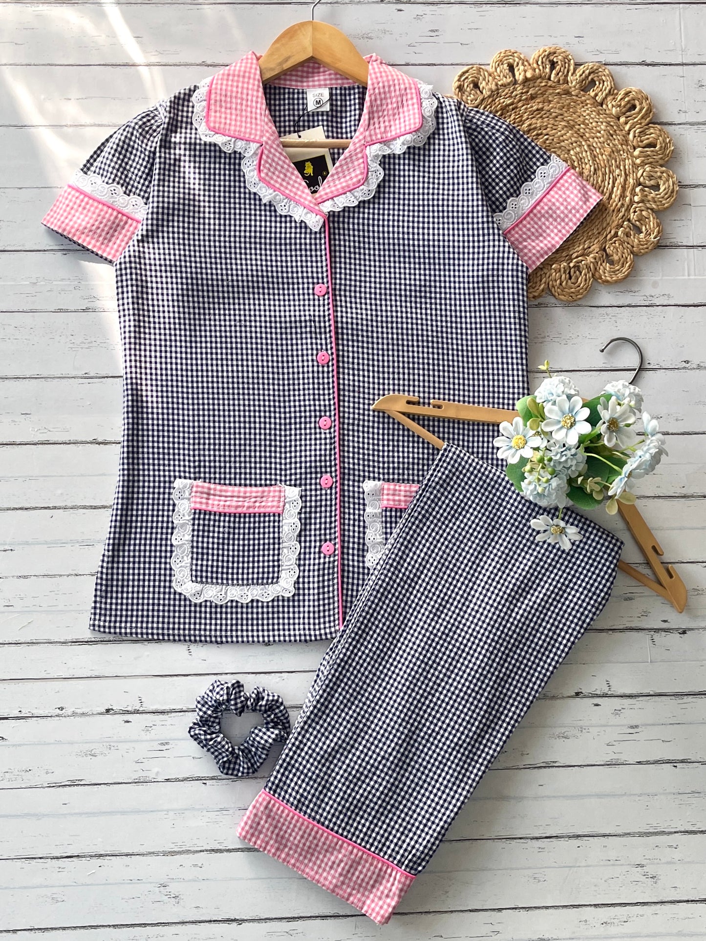Blue Pink Check Pj Set (Women)