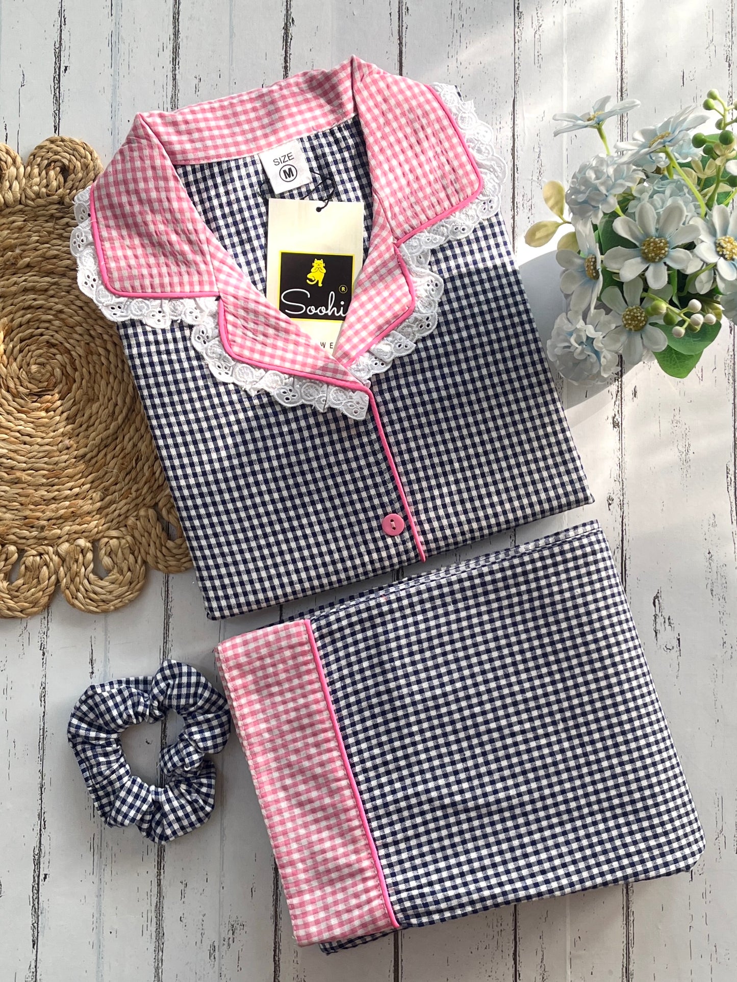 Blue Pink Check Pj Set (Women)