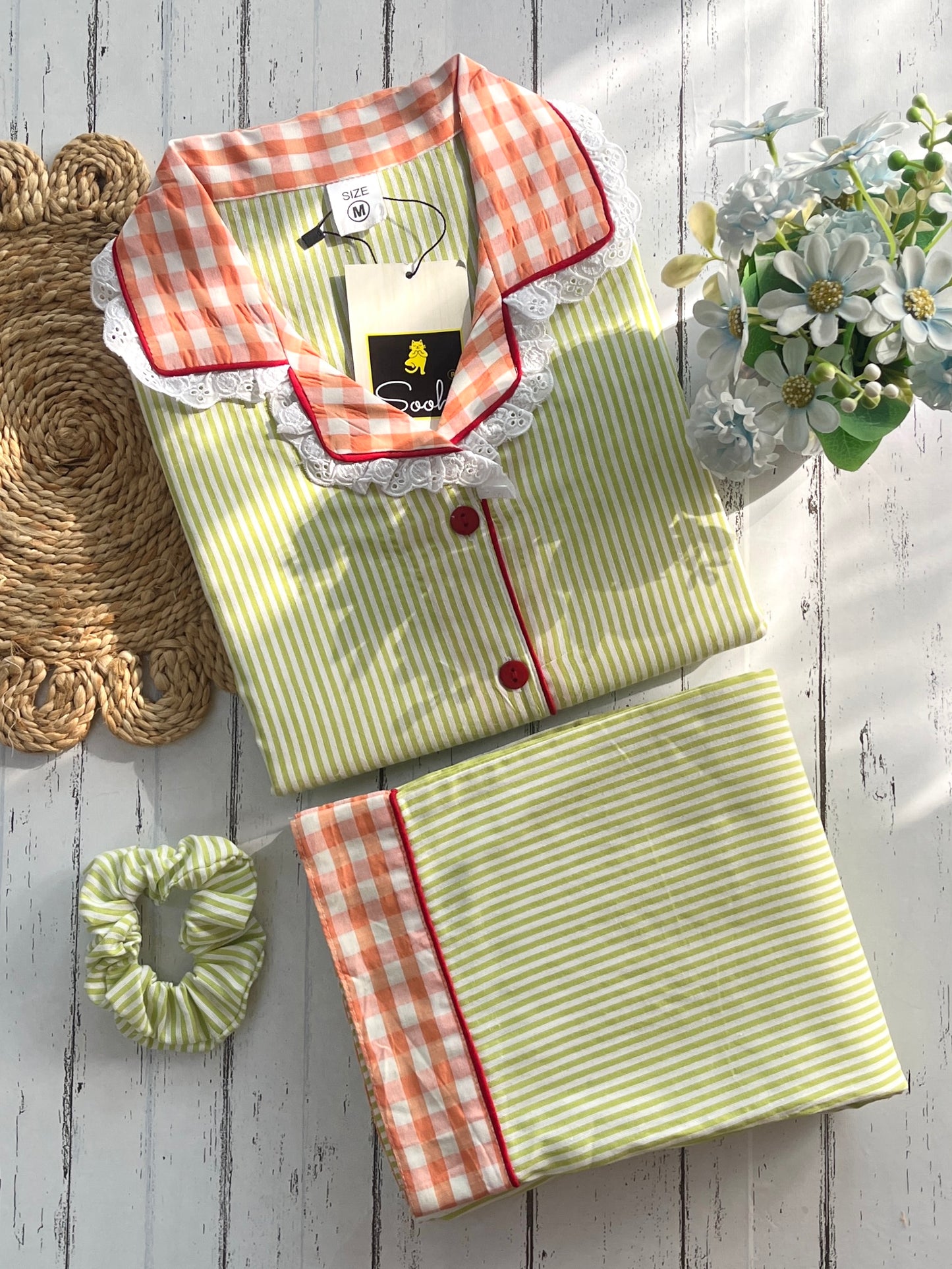 Green Orange Stripes Pj Set (Women)