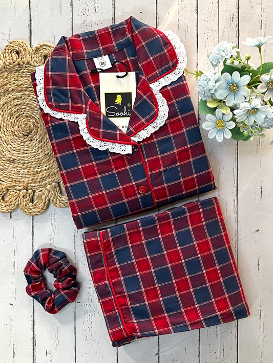 Maroon Winter Check PJ Set (Women)
