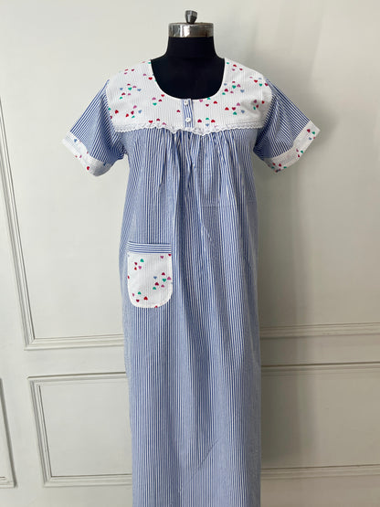 Blue Hearts Cotton Nighty (Women)