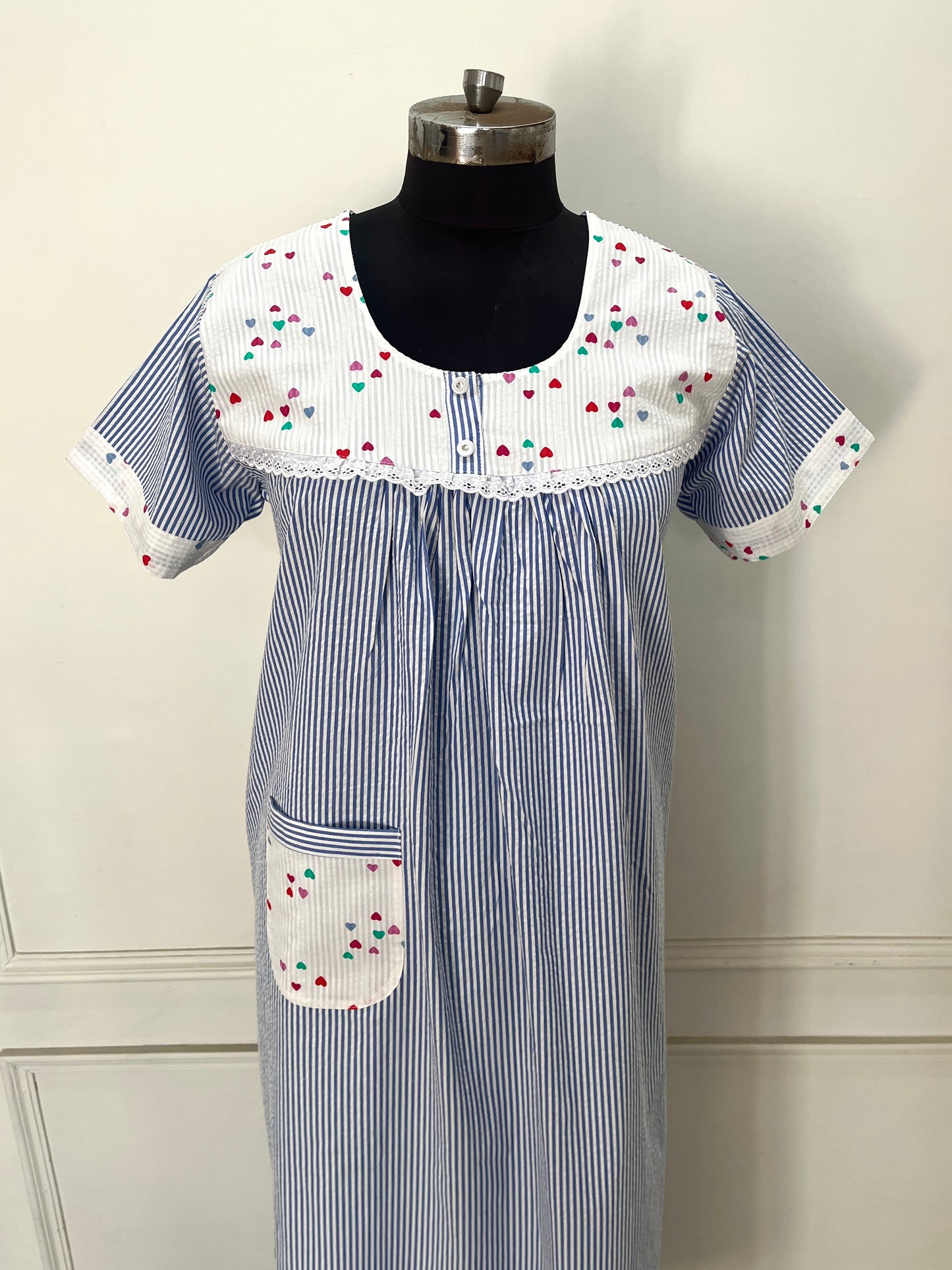 Blue Hearts Cotton Nighty (Women)