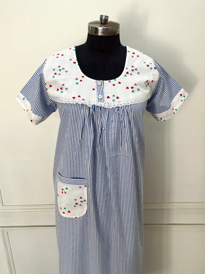 Blue Hearts Cotton Nighty (Women)