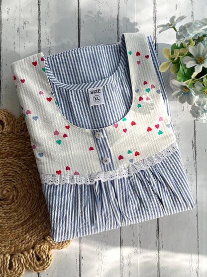 Blue Hearts Cotton Nighty (Women)