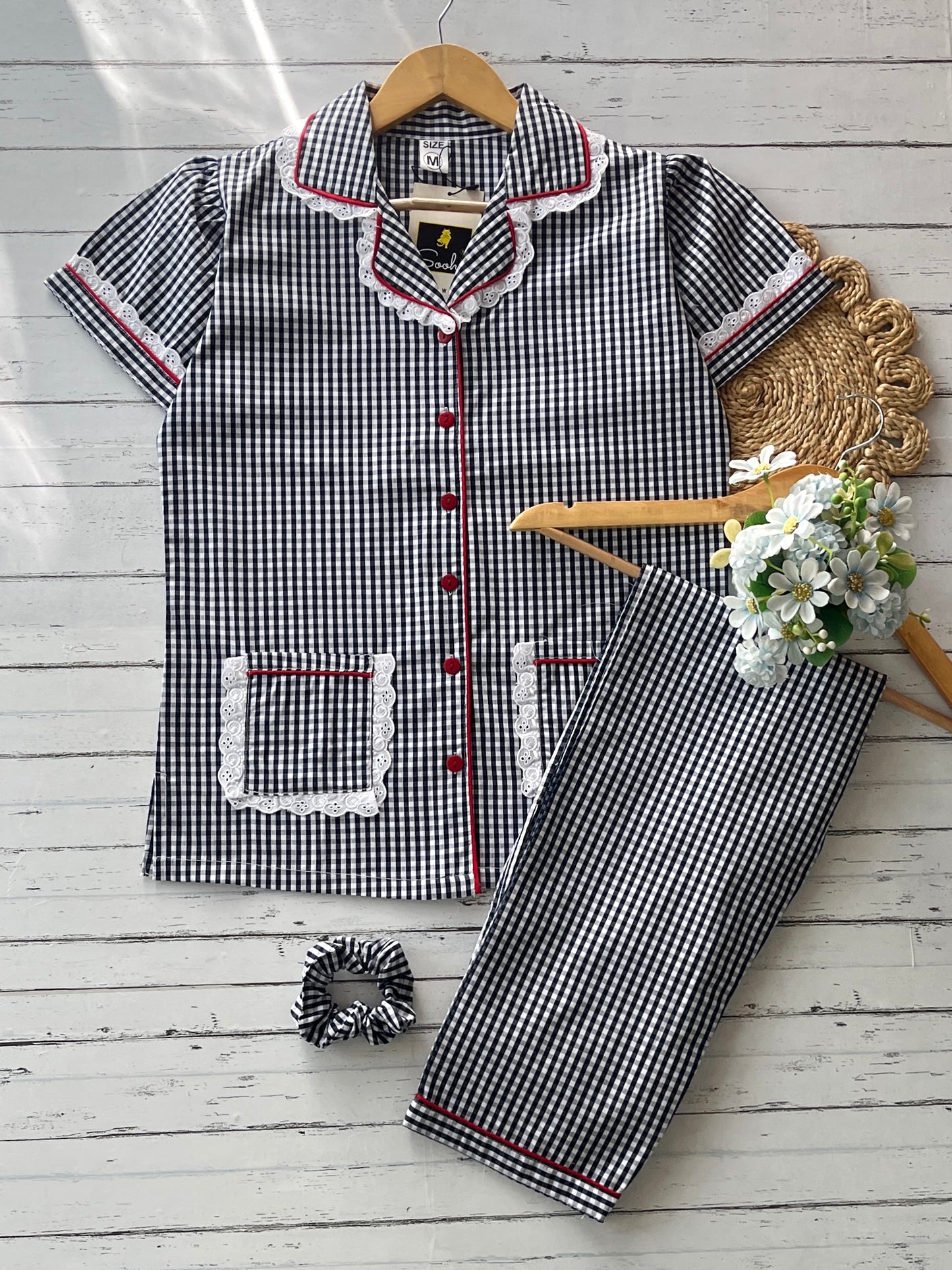 Black White Checks Pj Set (Women)