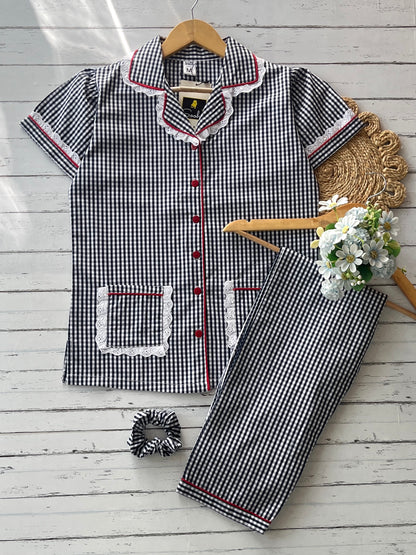 Black White Checks Pj Set (Women)