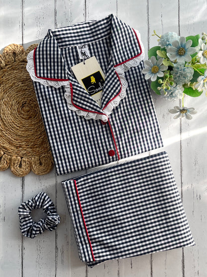 Black White Checks Pj Set (Women)