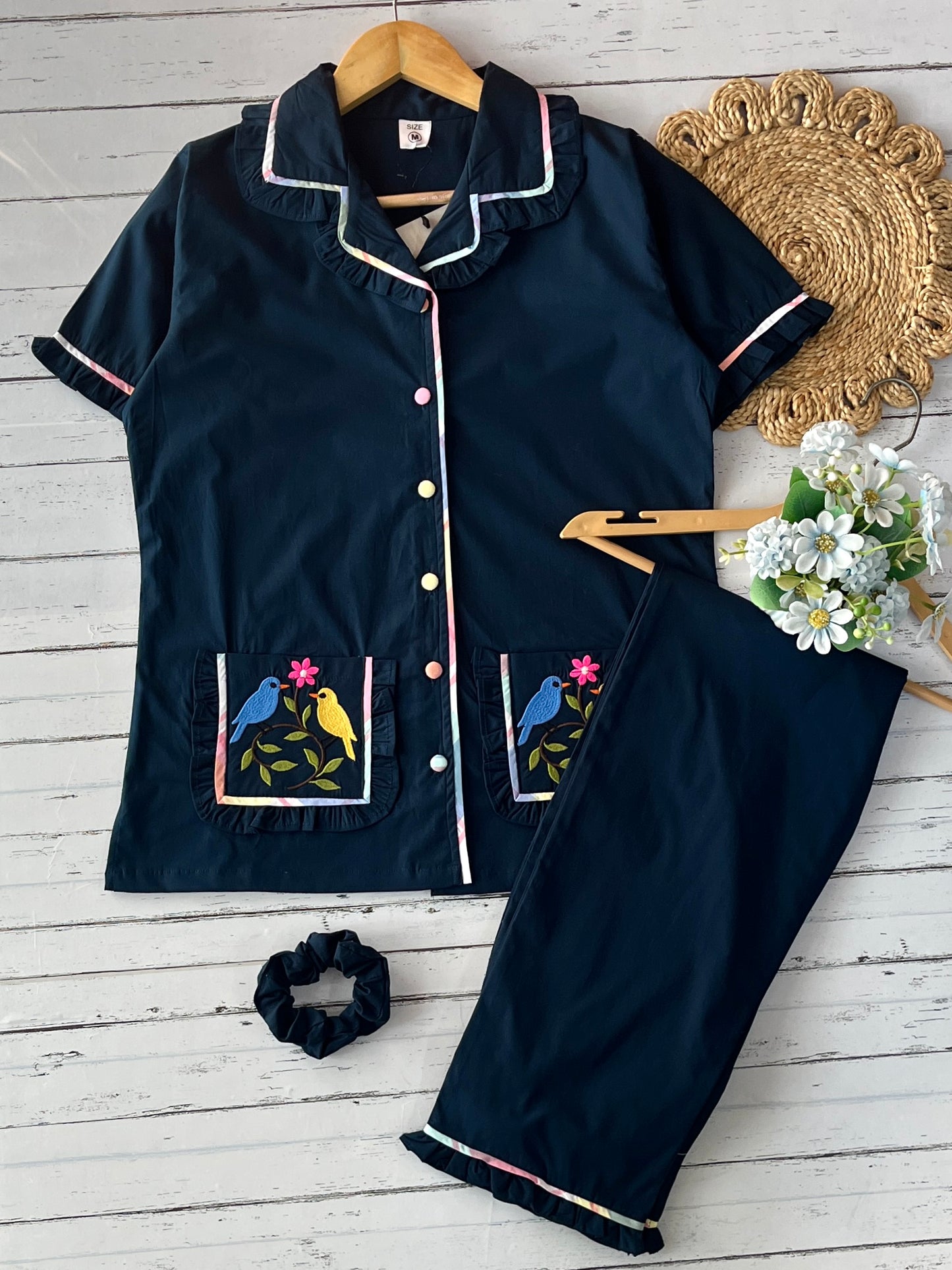 Navy Embroidered Sparrow Pj Set (Women)