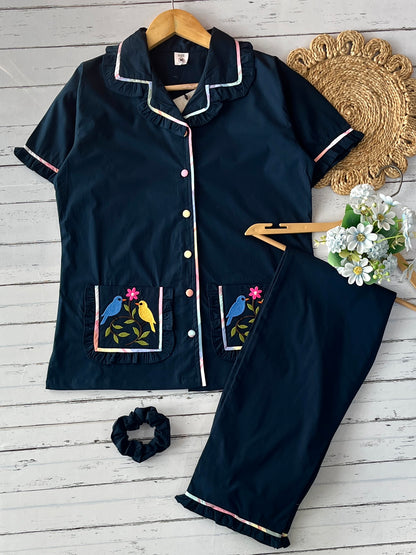 Navy Embroidered Sparrow Pj Set (Women)