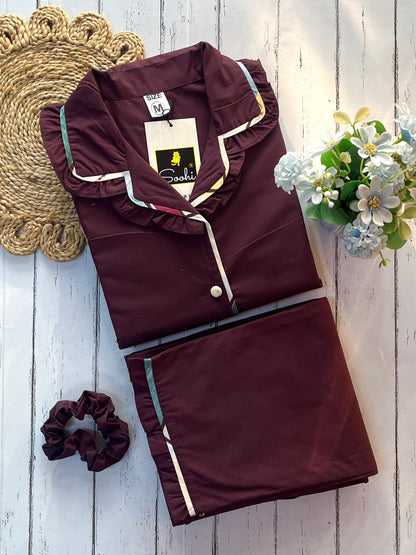 Wine Embroidered Sparrow Pj Set (Women)