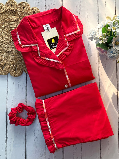 Red Embroidered Sparrow Pj Set (Women)