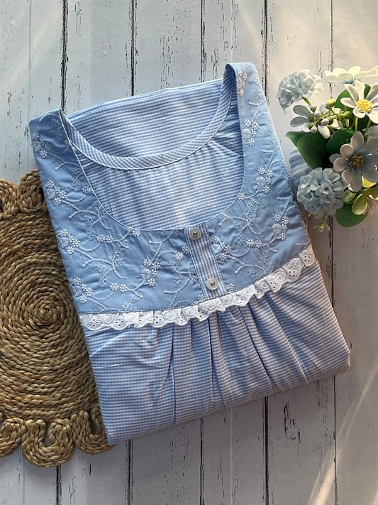 Blue Floral Cotton Nighty (Women)