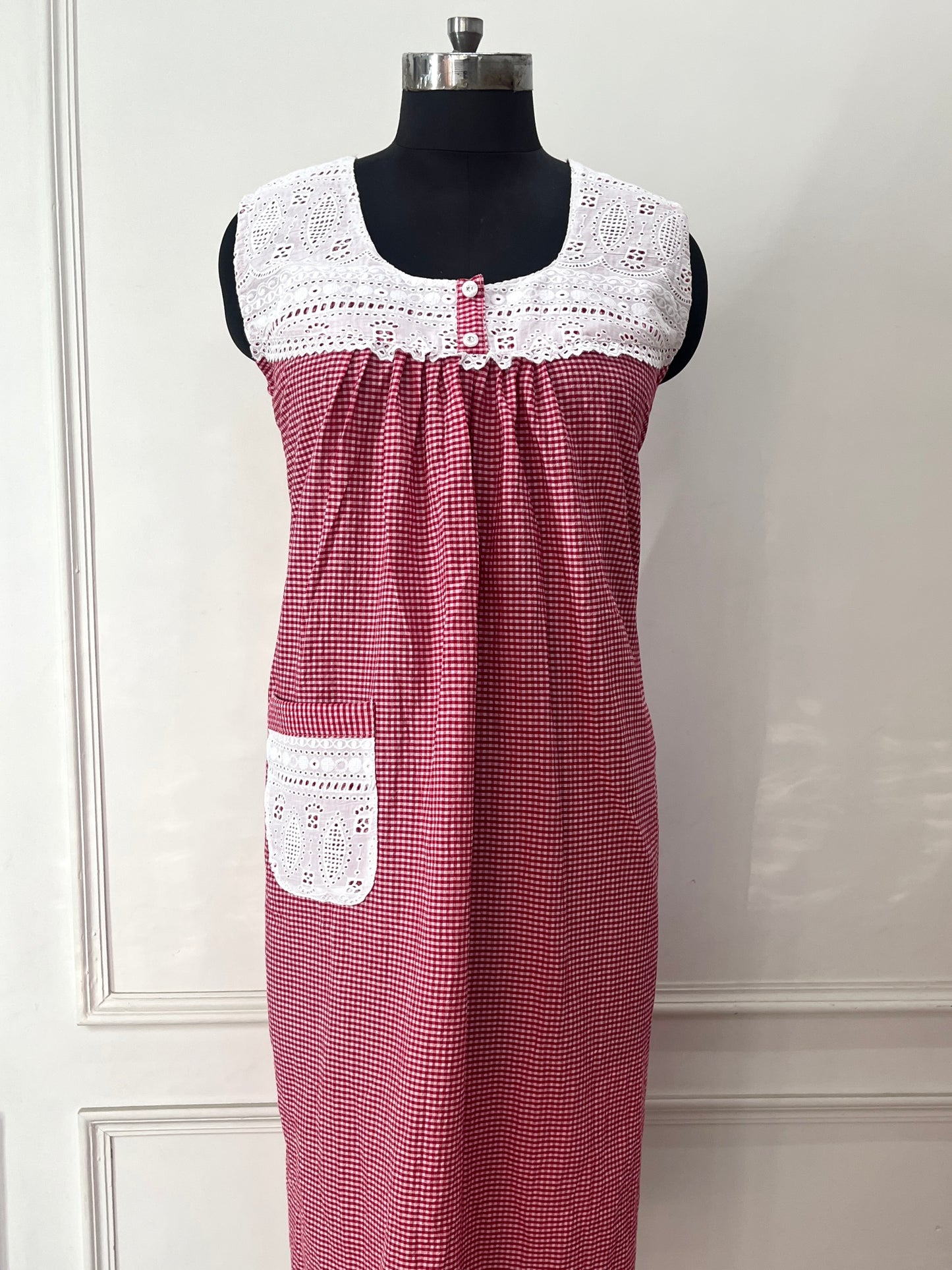 Red Short Gingham Nighty (Women)