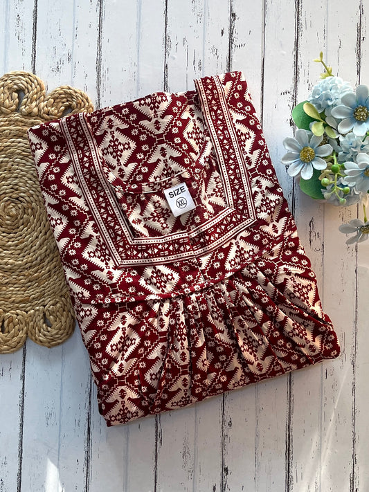 Brown Jaipuri Cotton Nighty (Women)