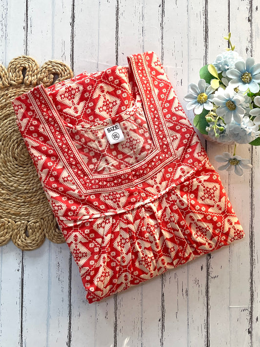 Orange Jaipuri Cotton Nighty (Women)