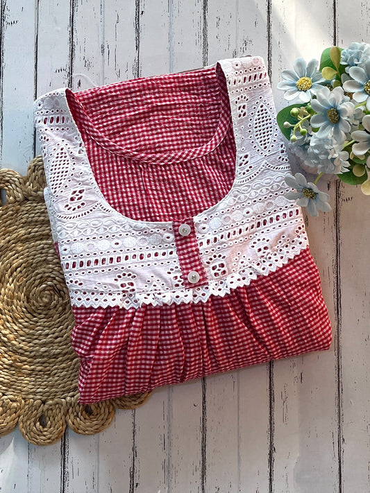Red Short Gingham Nighty (Women)
