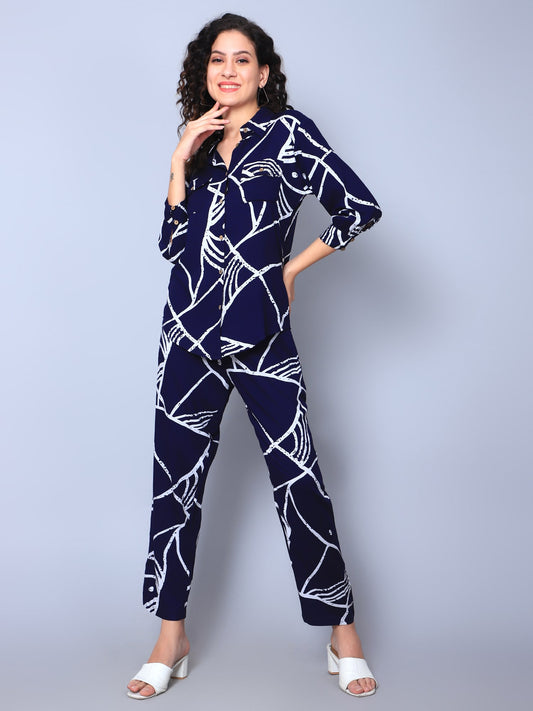 Navy Blue Abstract Co-Ord Set (Women)