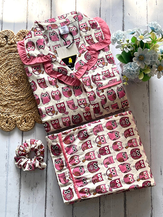 Blush Owl Cotton Pj Set (Women)