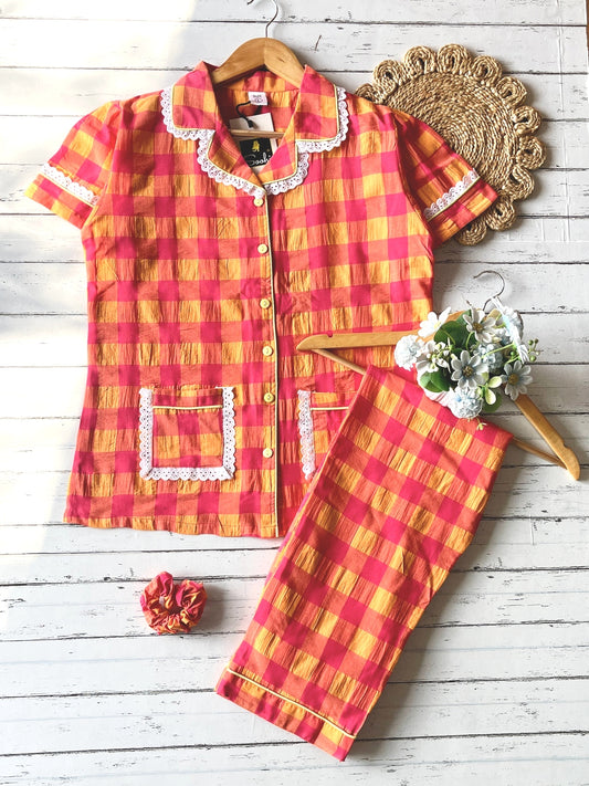 Yellow Orange Checks Pj Set (Women)