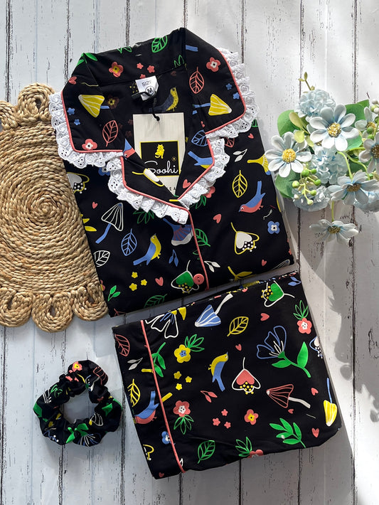 Black Stickers Pj Set (Women)