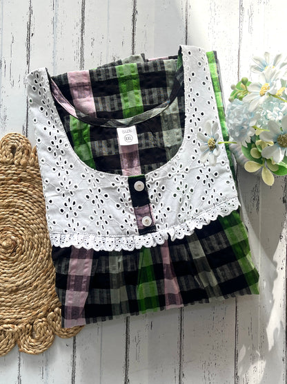Black Multi Check Cotton Nighty (Women)