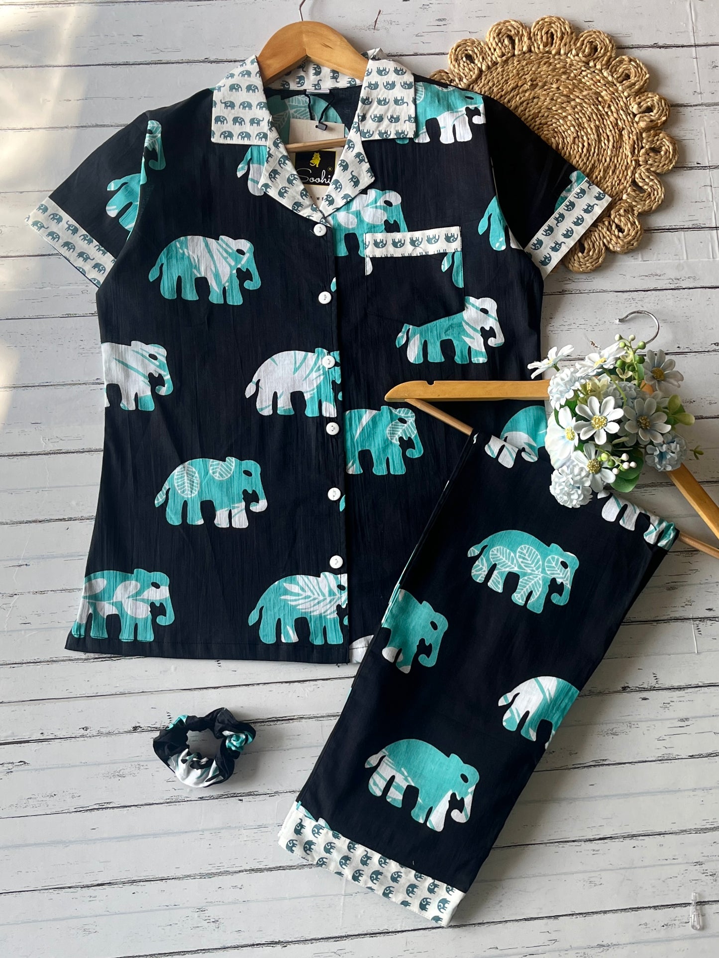Midnight Green Elephant Pj Set (Women)