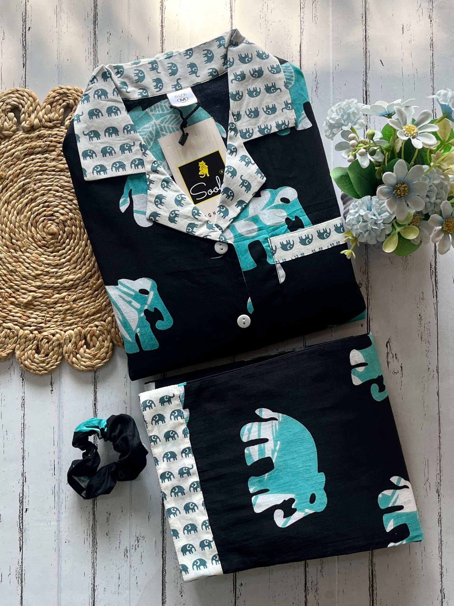 Midnight Green Elephant Pj Set (Women)