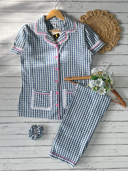 Blue Checks Pj Set (Women)