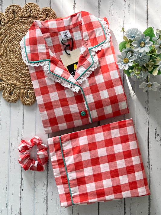 Orange Checks Pj Set (Women)