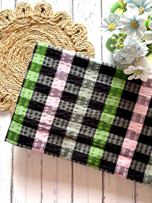 Black Multi Check Pure Cotton Fabric