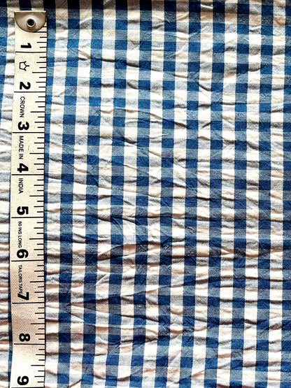 Blue Check Pure Cotton Seersucker Fabric