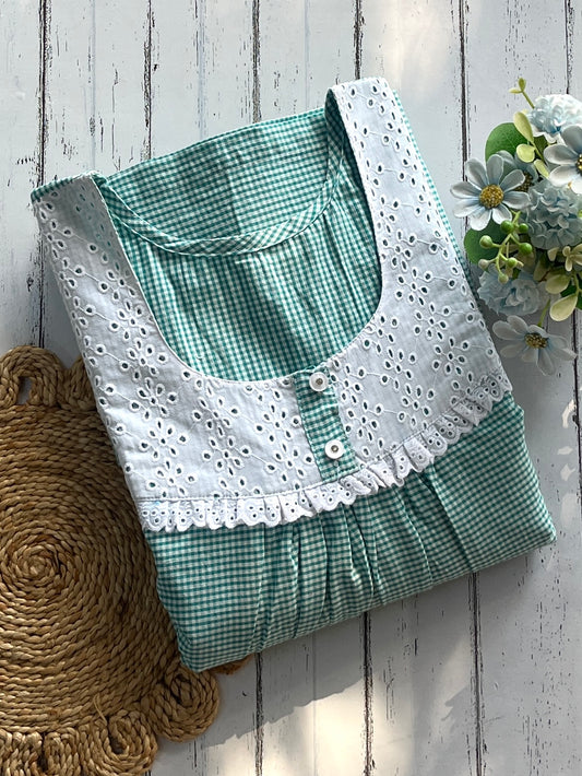 Green Check Chicken Cotton Nighty (Women)