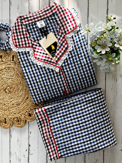 Blue & Red Checks Pj Set (Women)