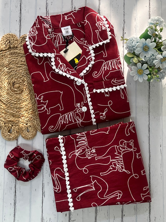 Maroon Zoo Pj Set (Women)
