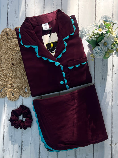 Wine Scallop Pj Set (Women)