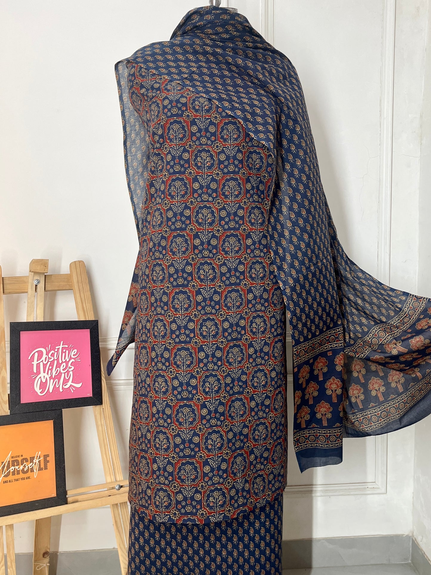 Blue Ajrakh Cambric Cotton Suit