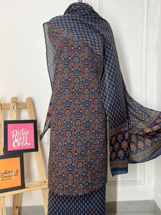 Blue Ajrakh Cambric Cotton Suit