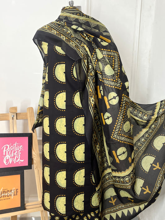 Black Geometry Cambric Cotton Suit