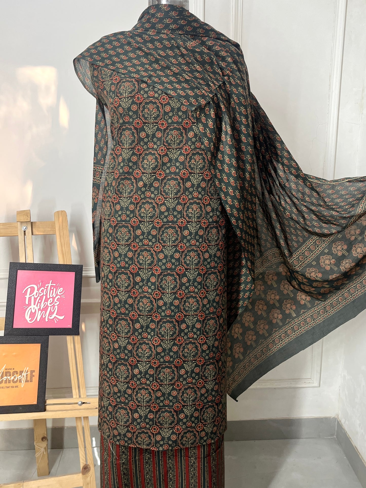Green Ajrakh Cambric Cotton Suit