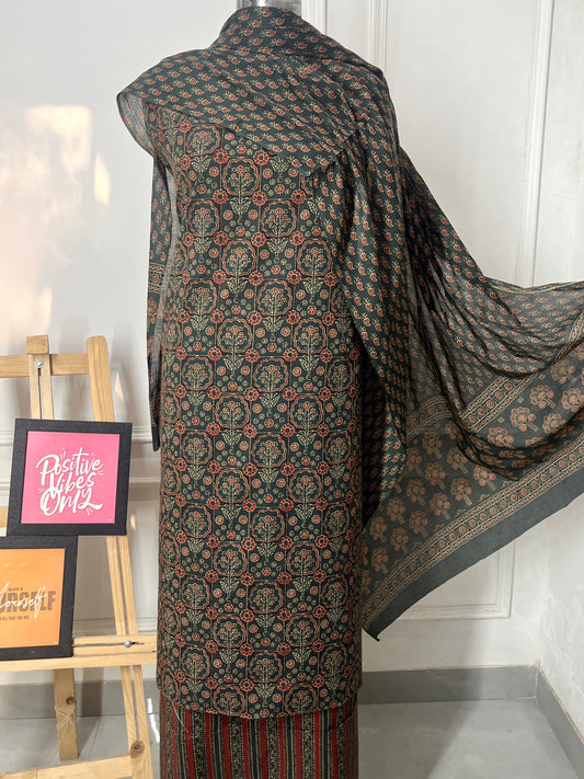 Green Ajrakh Cambric Cotton Suit